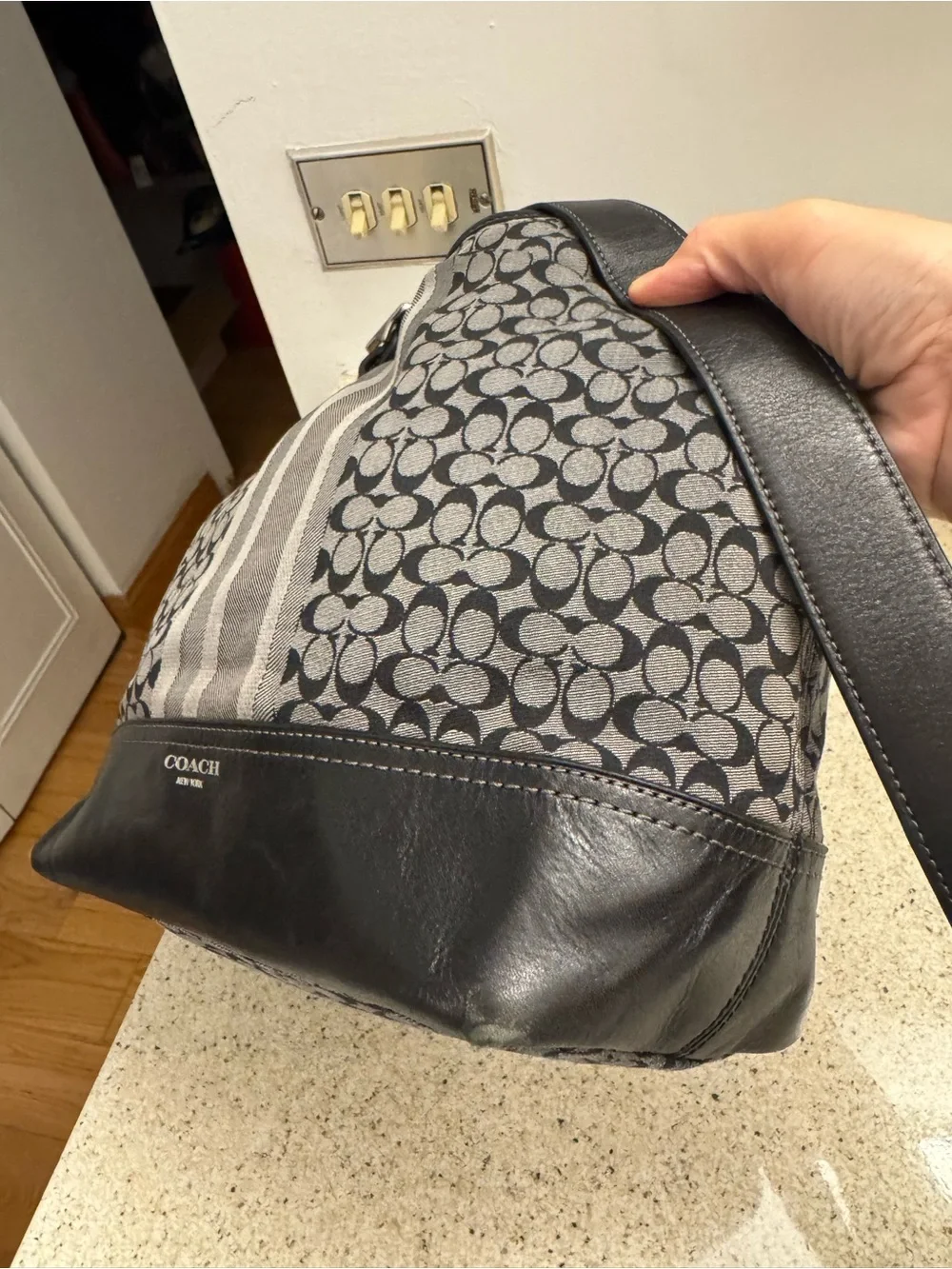 Coach Black and Gray Signature Canvas Hobo Bag